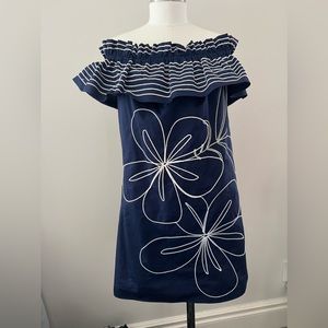 Parker navy summer dress sz small off-shoulder embroidered EUC